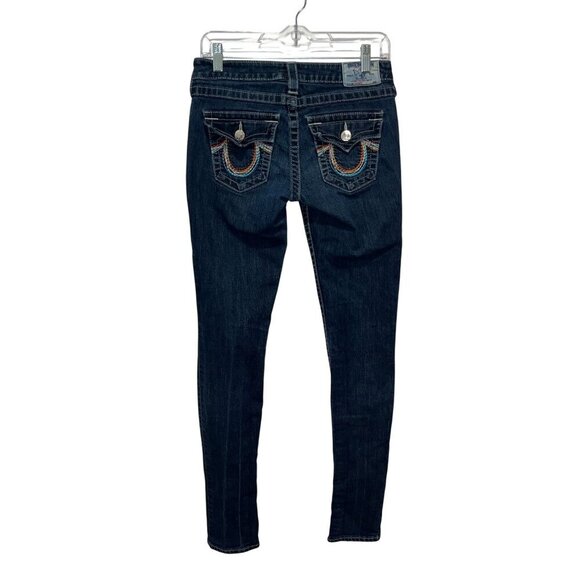 True Religion Blue Denim Embroidered Pockets Skinny Fit Jeans Women's Size 27 - Picture 1 of 11